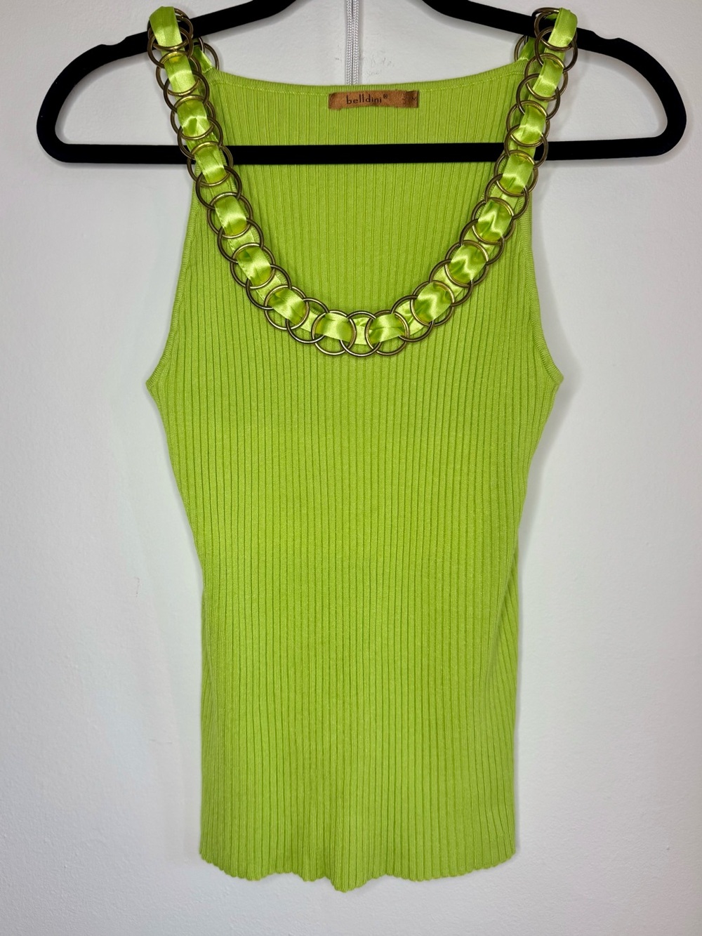 Lime green belladini wide Ribbed Chain Strap Tank Top